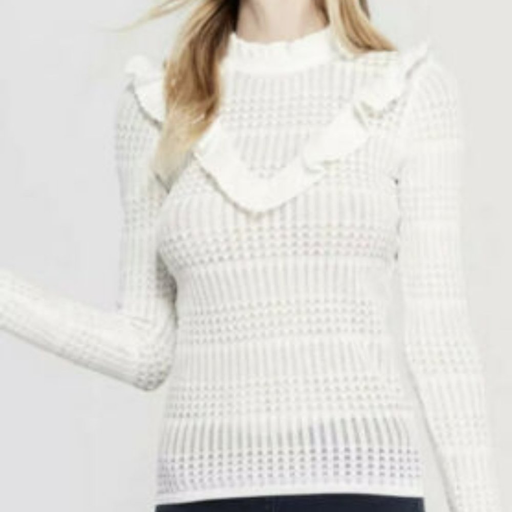 New Few Moda New York White Gini Ruffle Sweater L